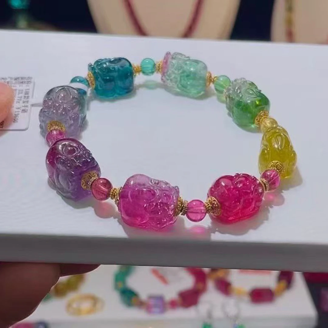 【相传碧玺】18K荧光貔貅多宝 碧玺彩虹碧玺手链 10M稀缺碧玺手链