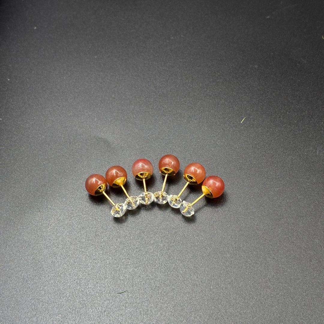8mm 原矿南红耳钉 s925银 未注胶未烤色未染色（多样性发货）
