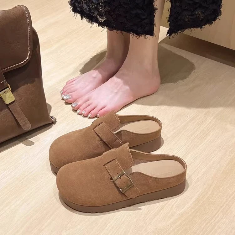 复古厚底百搭包头半拖鞋女2025春夏新款时尚软底舒适防滑勃肯拖鞋