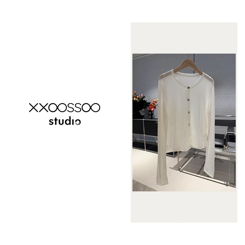 xxoossoo 水溶羊毛 开衫 女毛针织衫柔软藏肉针织衫夏季防晒毛衫