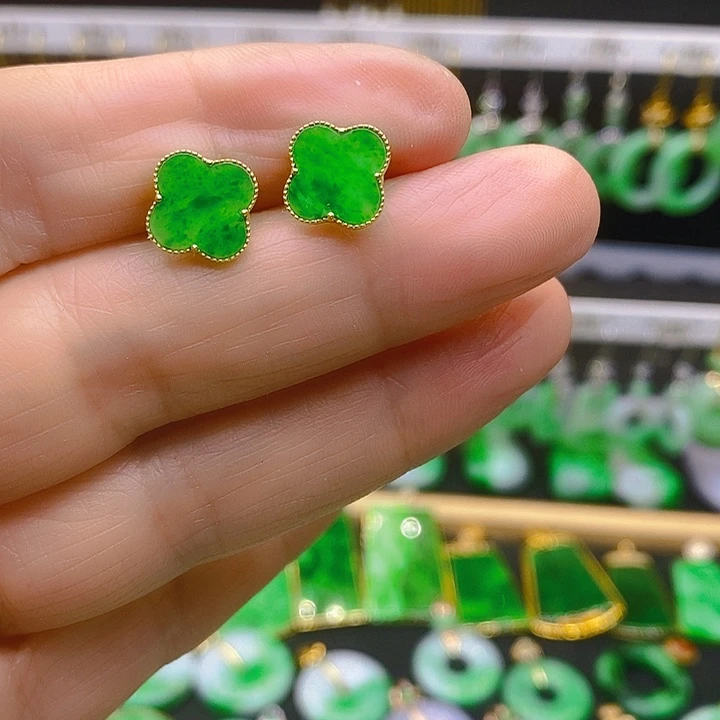 翡翠耳饰18K金镶嵌耳坠