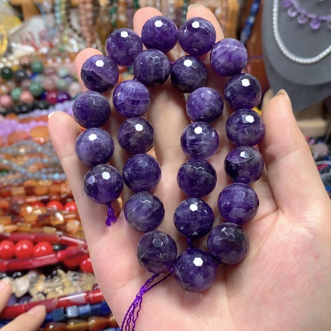 玛瑙/玉髓合金珠宝半成品紫水晶蹦迪珠一条卡16mm