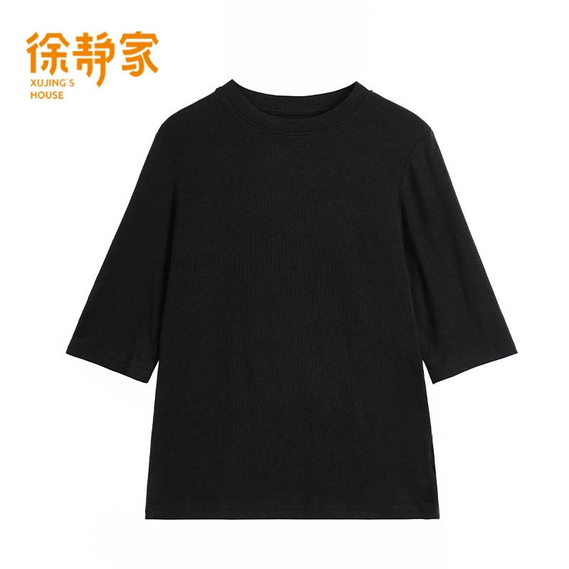 徐静家圆领时尚通勤百搭休闲五分中袖打底衫t恤女上衣潮3650196