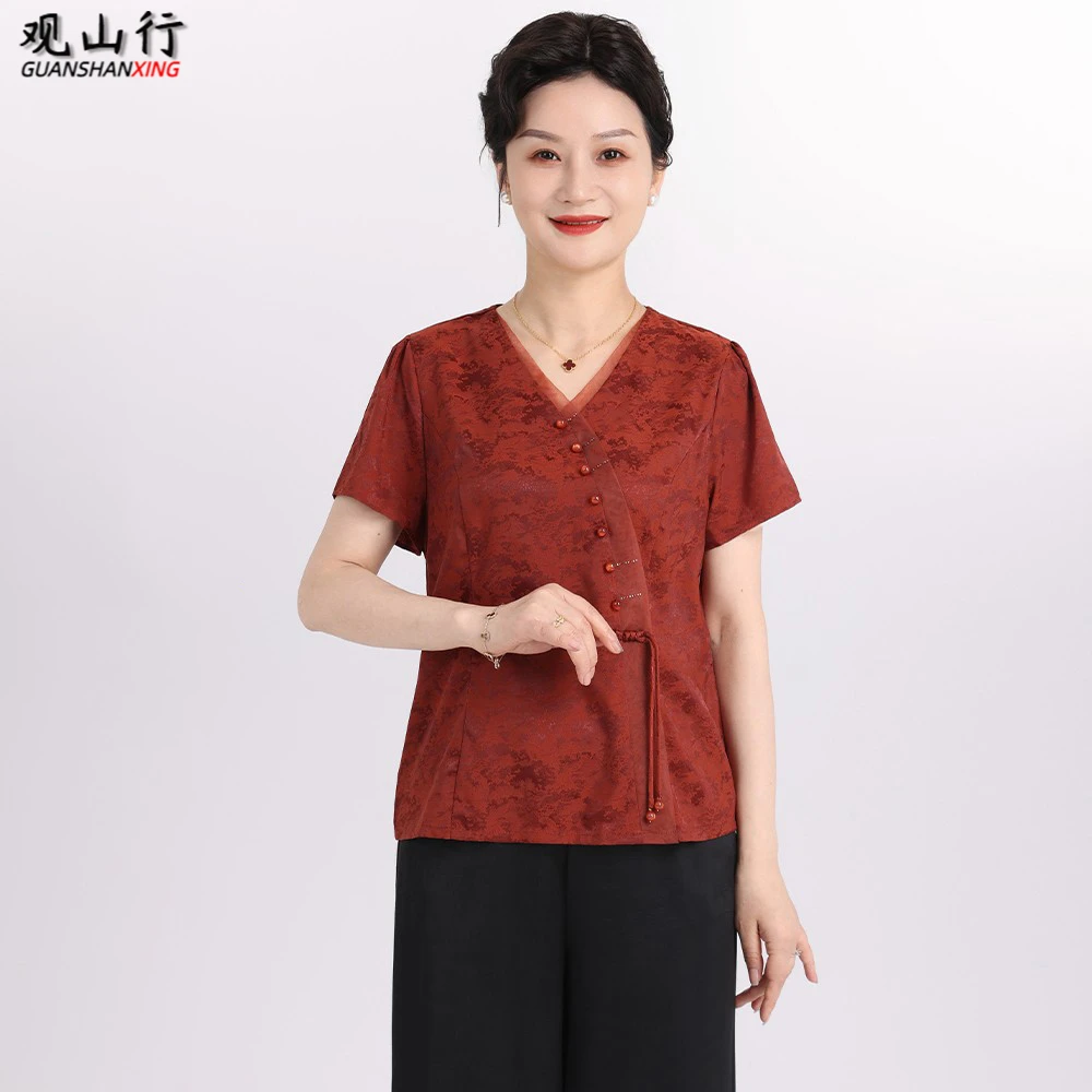 母亲节高贵妈妈装夏装新中式妈妈装休闲气质洋气短袖上衣套装宽松