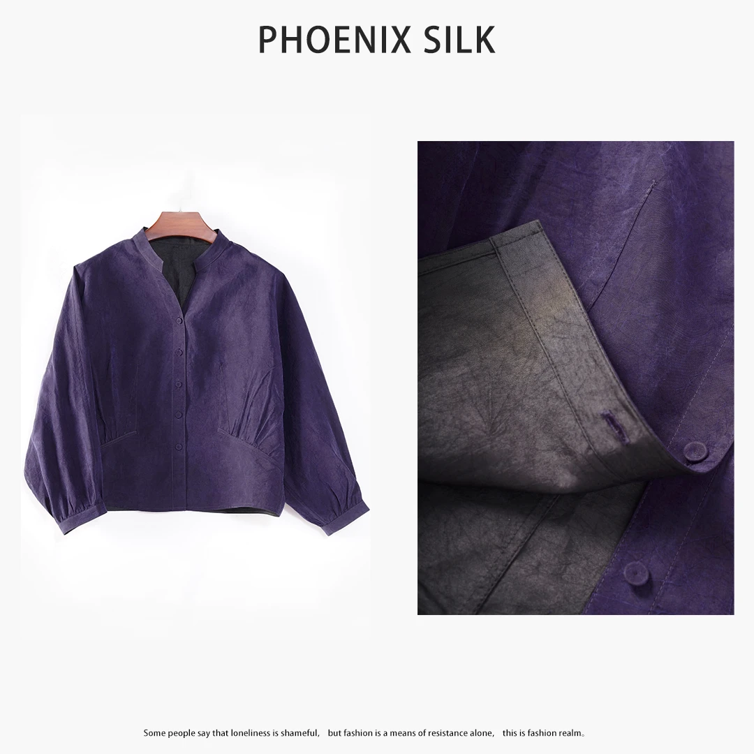 【南乔兄妹】100%桑蚕丝香云纱彩龟龟裂纹双面双穿中国轻奢真丝上衣