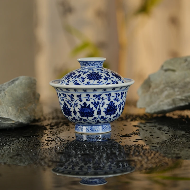 【景德镇陶瓷研究院】青花仿永乐缠枝盖碗（壹溪）（jty13）纯手工墨舍