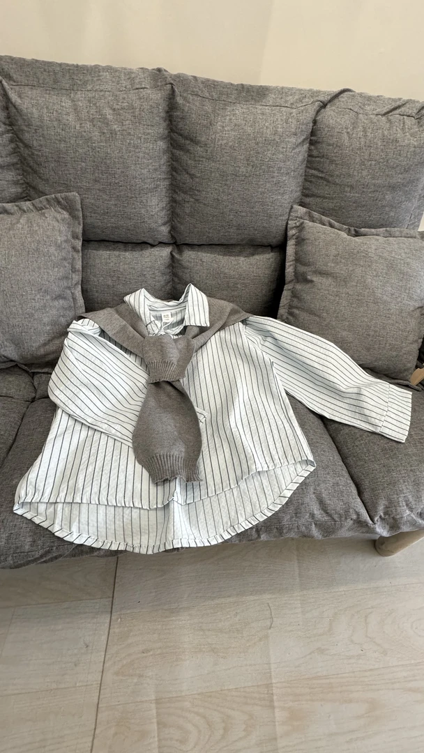 2025春新款衬衫带披肩 女童上衣条纹衬衫