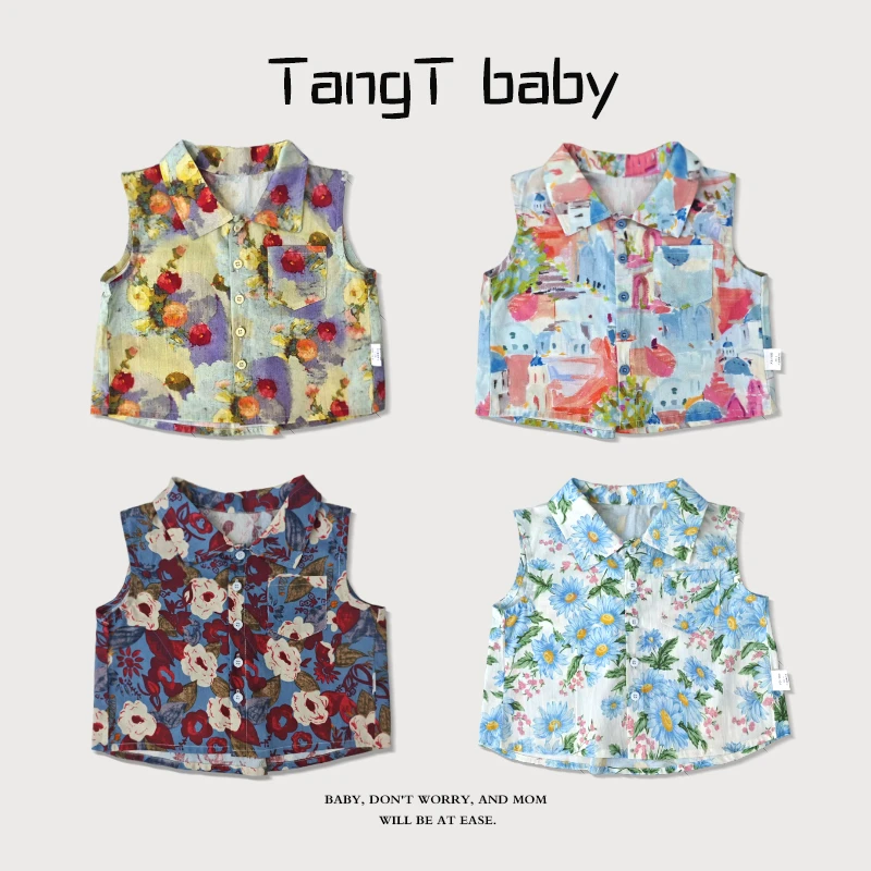 萌趣小画家！夏季婴幼儿四色印花衬衫独特图案宝宝婴儿夏季衣服