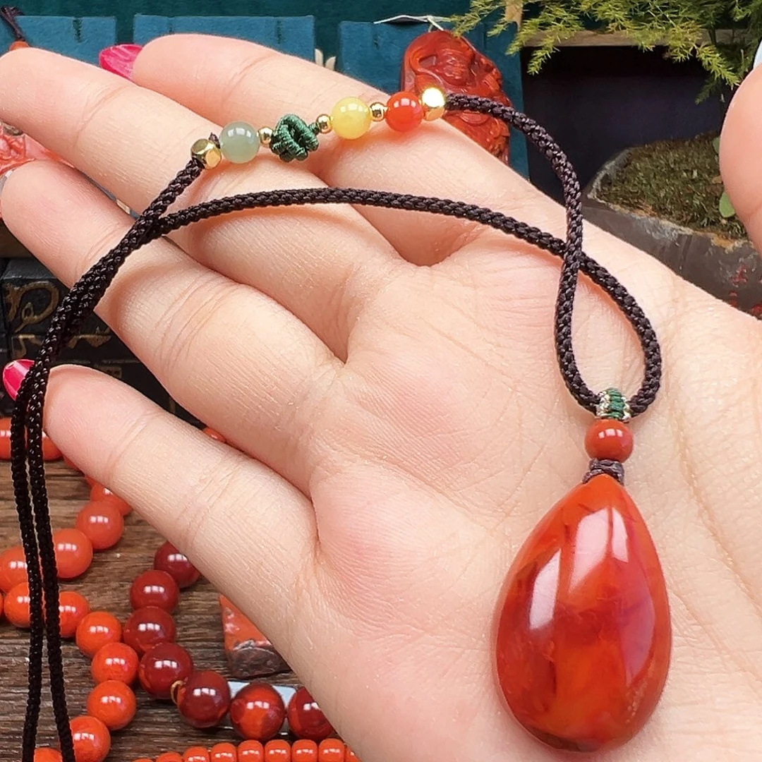 南红玛瑙未镶嵌吊坠(赠链)精品 瓦西满肉水滴状吊坠