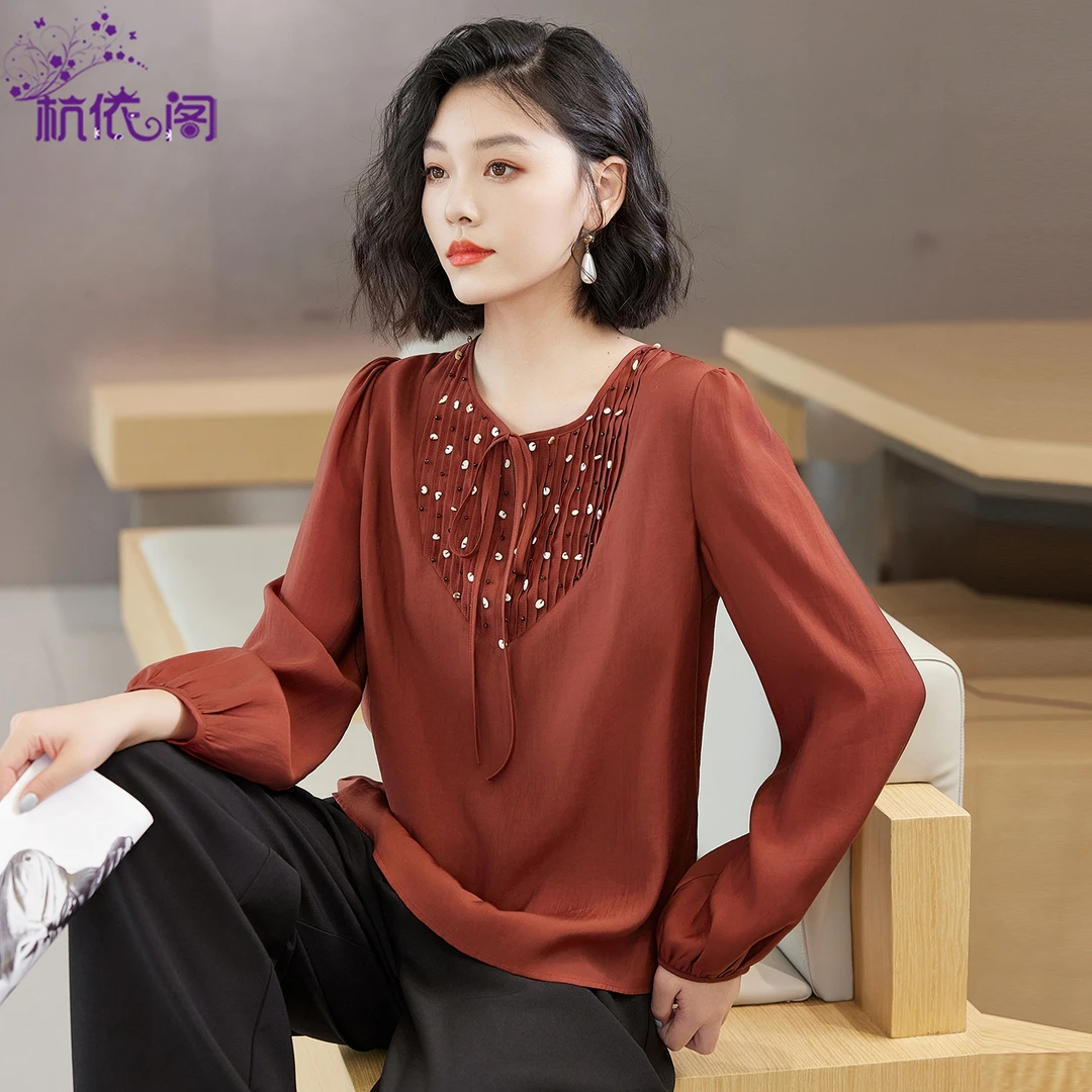 红色长袖衬衫女2025秋季新款高级感气质通勤减龄洋气漂亮小衫上衣