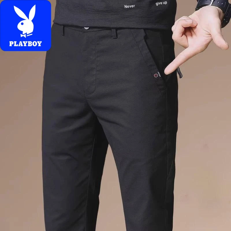 花花公子黑色休闲裤男士春秋季新款韩版潮流修身小脚长裤子男