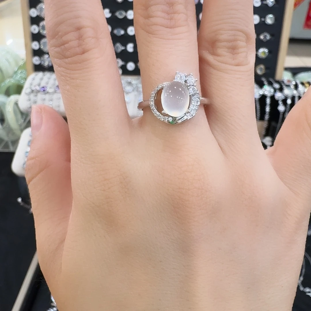 蛇纹石玉银S925镶嵌戒指