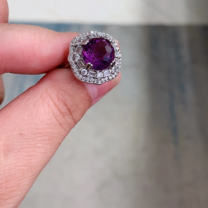 紫晶戒指银S925镶嵌囤*囤