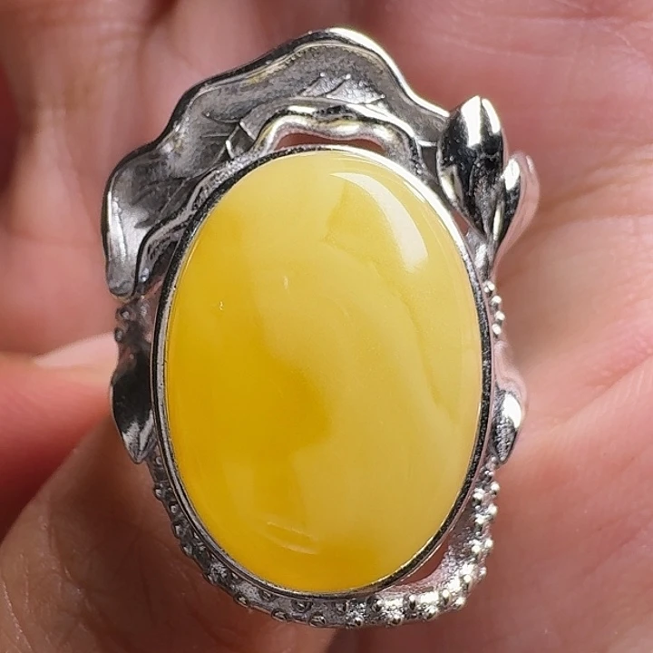 蜜蜡银S925镶嵌戒指戒指