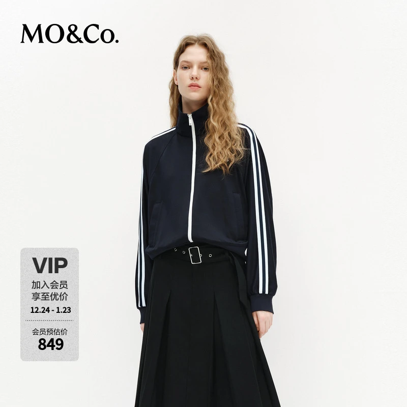 MOCO夹克外套2025春新品复古运动撞色边短款双开头拉链MBE1JKTT07
