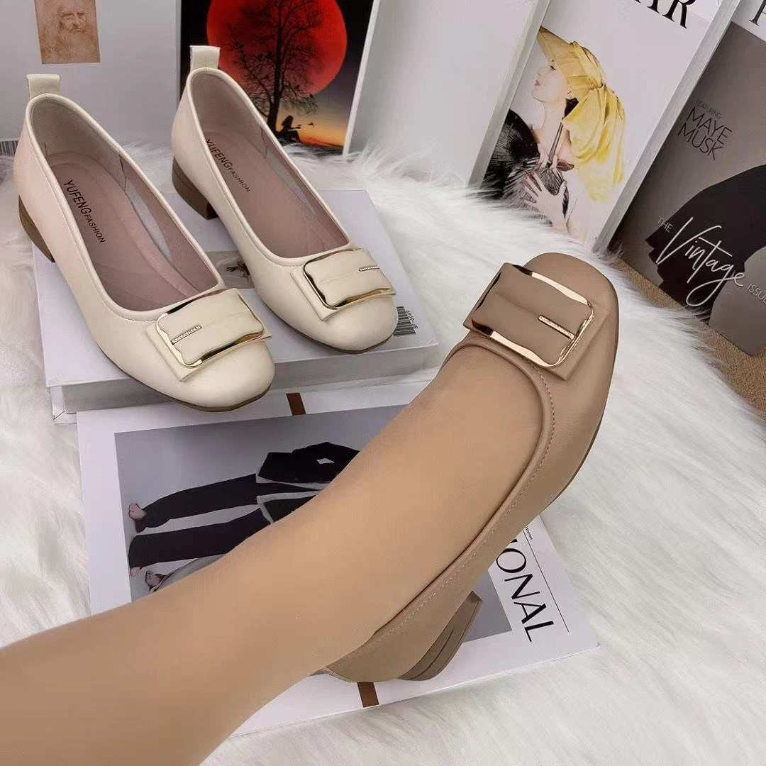 四季通用胶粘包头浅口平衡单鞋方头高跟皮鞋软底跟鞋女鞋时尚