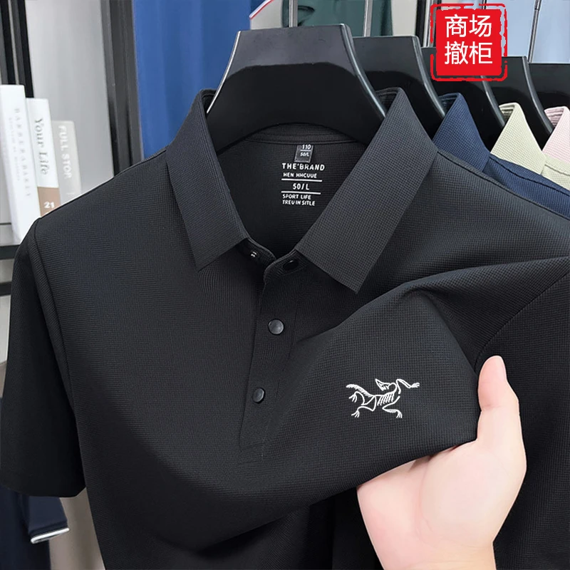 【海外撤柜】刺绣款男士短袖恤夏季冰丝高端休闲翻领半袖刺绣polo衫