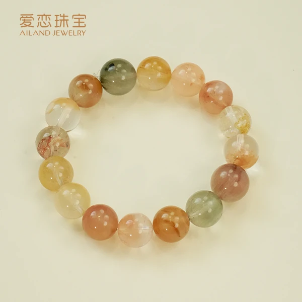 【山河绘梦】彩兔毛水晶手串 11~12mm 胶润剔透