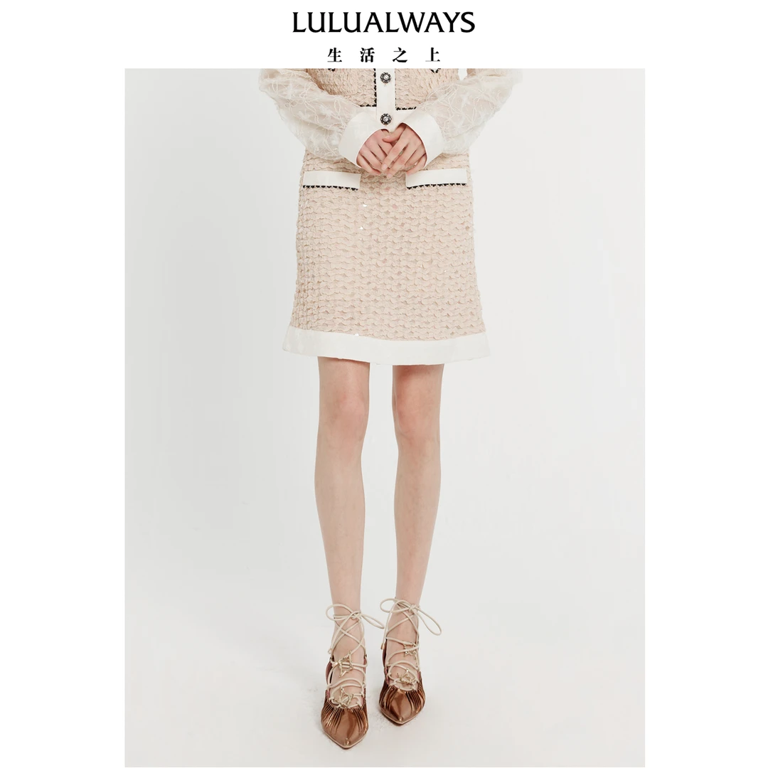 【蜜思仝粉丝专享】LULUALWAYS24春季新款A字裙短款亮片半身裙