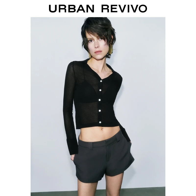 UR2025秋季新款女装休闲简约纽扣V领针织开衫UWM950044