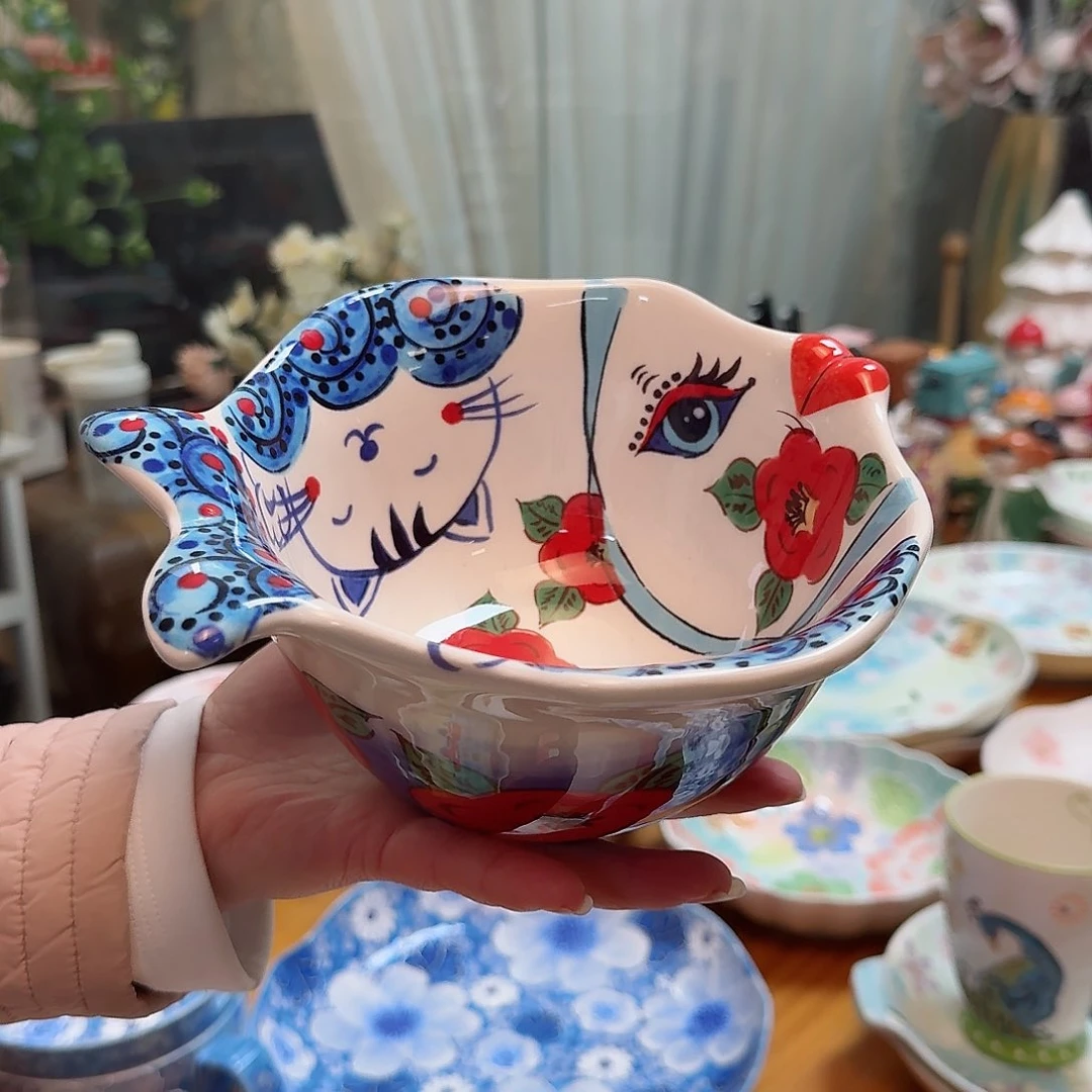 瓷7英寸猫鱼碗一只