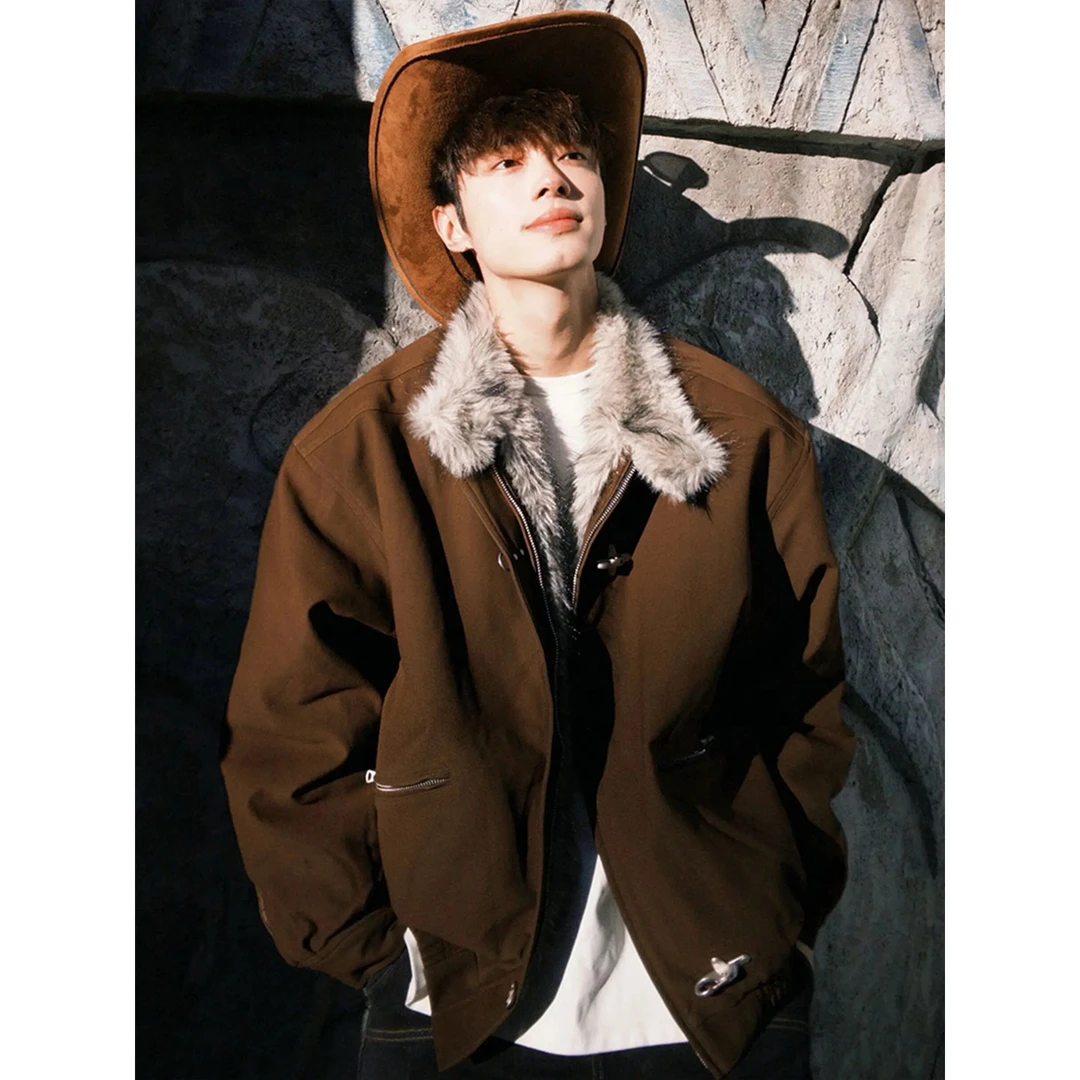 NONRADICAL飞机扣毛领座山雕外套棉服男冬季加厚棉衣廓形立领夹克