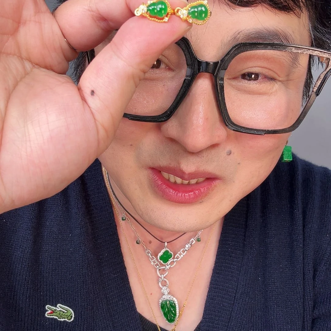 翡翠颈饰银S925镶嵌一对