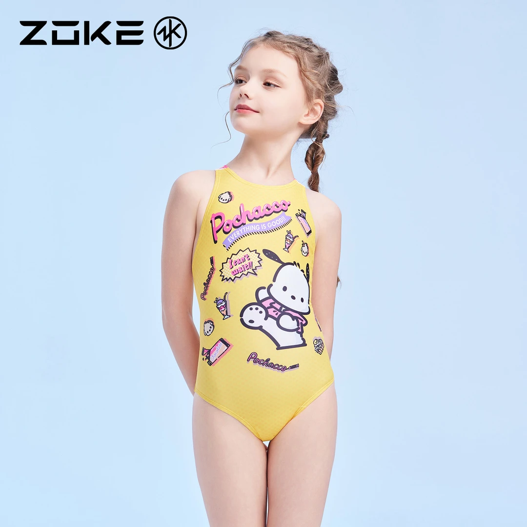 洲克儿童泳衣连体三角专业游泳训练帕恰狗女孩速干中大童泳装