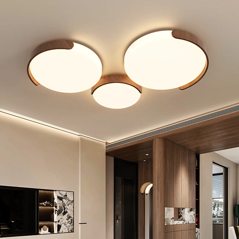 客厅吸顶灯创意胡桃木纹中古侘寂风现代简约全光谱护眼卧室书房灯