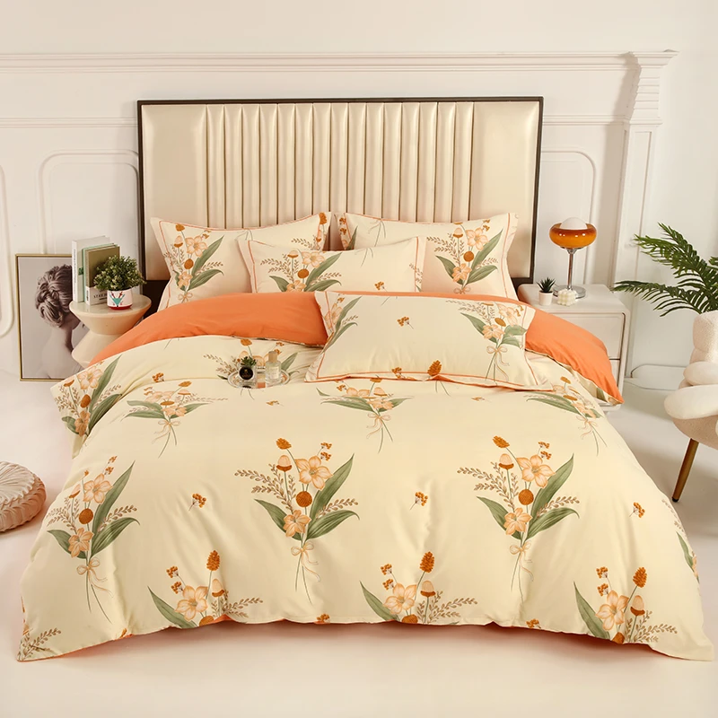 简约斜纹棉加厚被套四件套印花亲肤棉被罩双人床单枕套随机裁剪