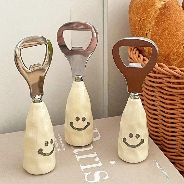 【2个装】笑脸啤酒开瓶器塑料柄仿陶瓷柄可站立酒瓶起子不锈钢开盖