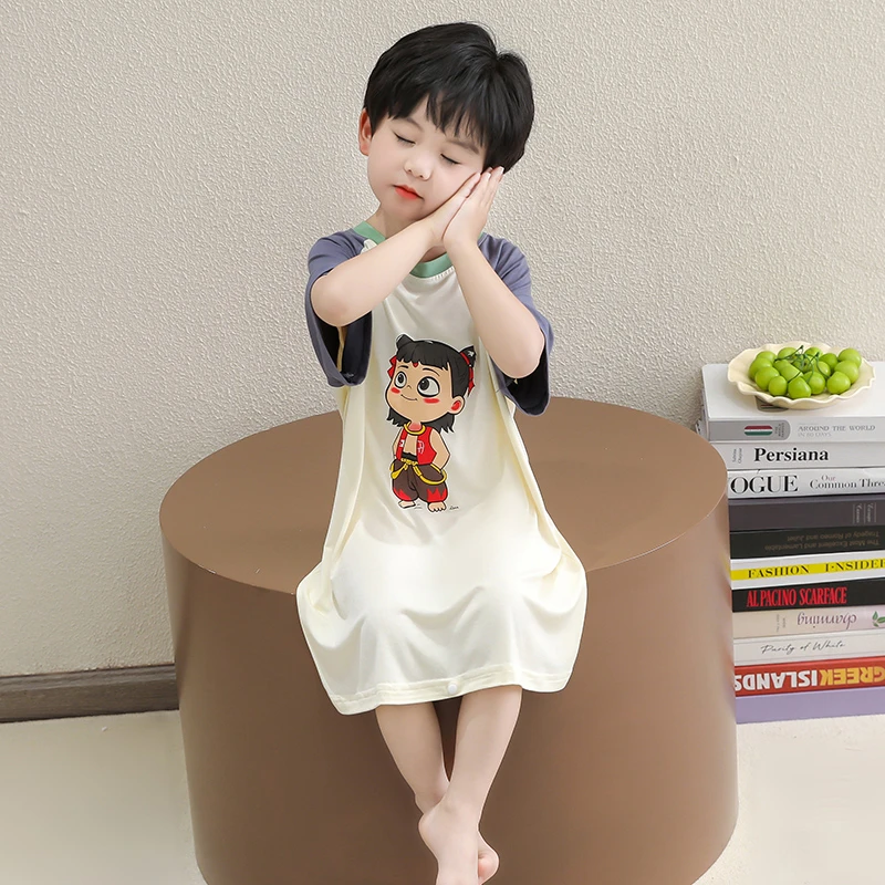 男童睡衣夏季莫代尔男宝宝家居服小童夏天儿童睡裙男孩空调服夏装