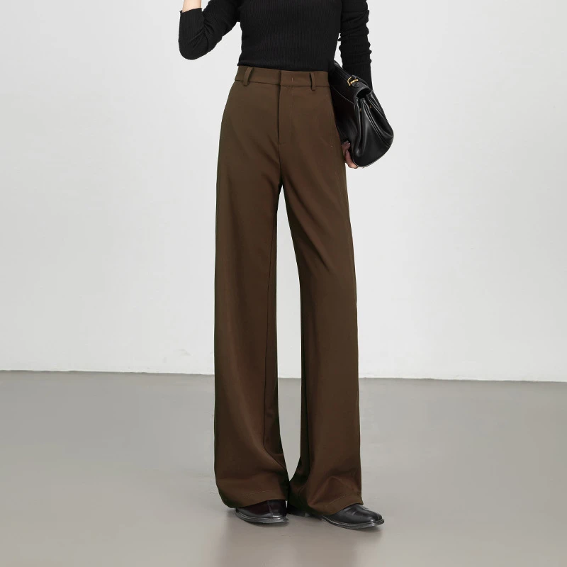 直筒西装裤天丝羊毛女秋冬大码胖高腰垂感设计感宽松显瘦拖地裤子