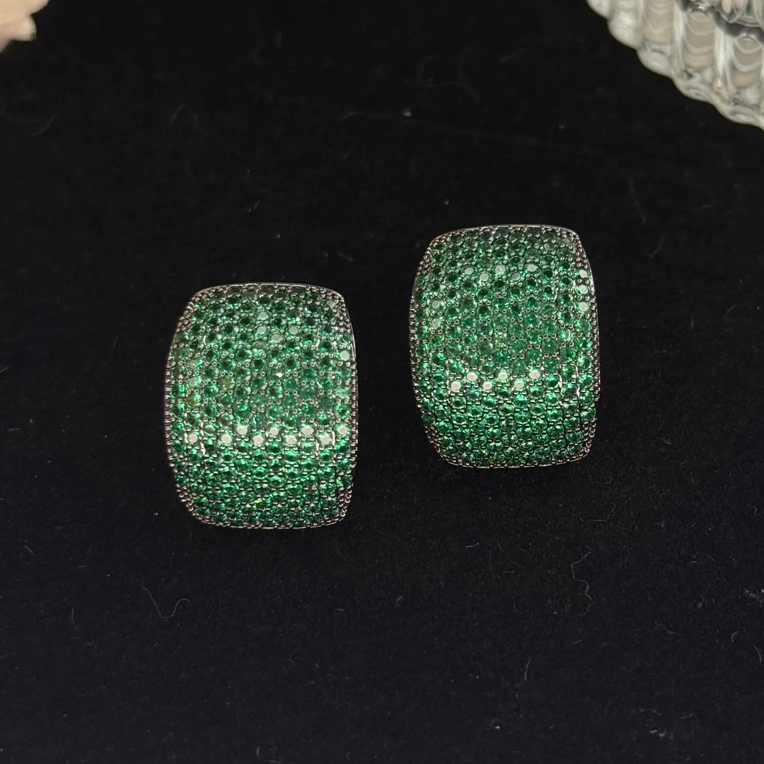 铜合金耳饰 A114 绿色方块气质手工温柔气质优雅女神时尚耳环