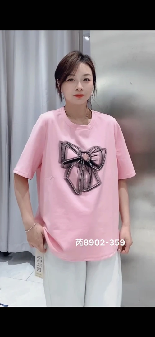 芮娜依莲8902短袖t恤女2025新款夏季百搭显瘦宽松小众设计感上衣