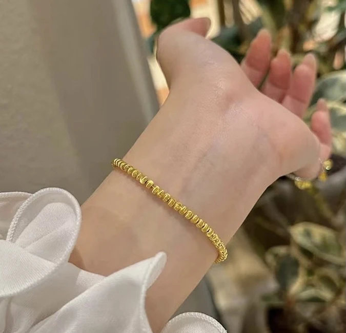 925银手链 小众车花ins豆豆珠手链金手链轻奢时尚百搭抽拉素链