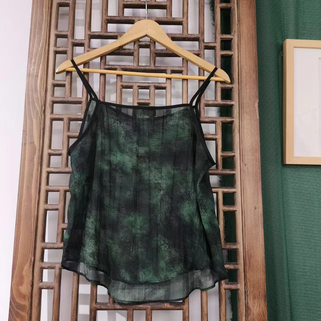 凤徕兮私人定制绿色暗纹背心吊带（SD4216）