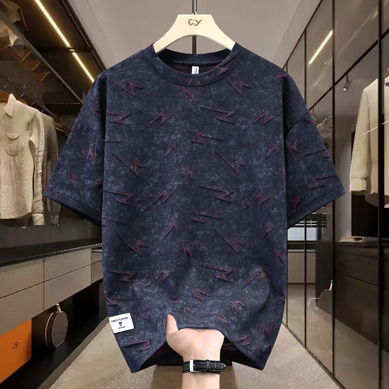 夏季潮流男短袖薄款T恤男士时尚百搭圆领帅气上衣男个性韩版