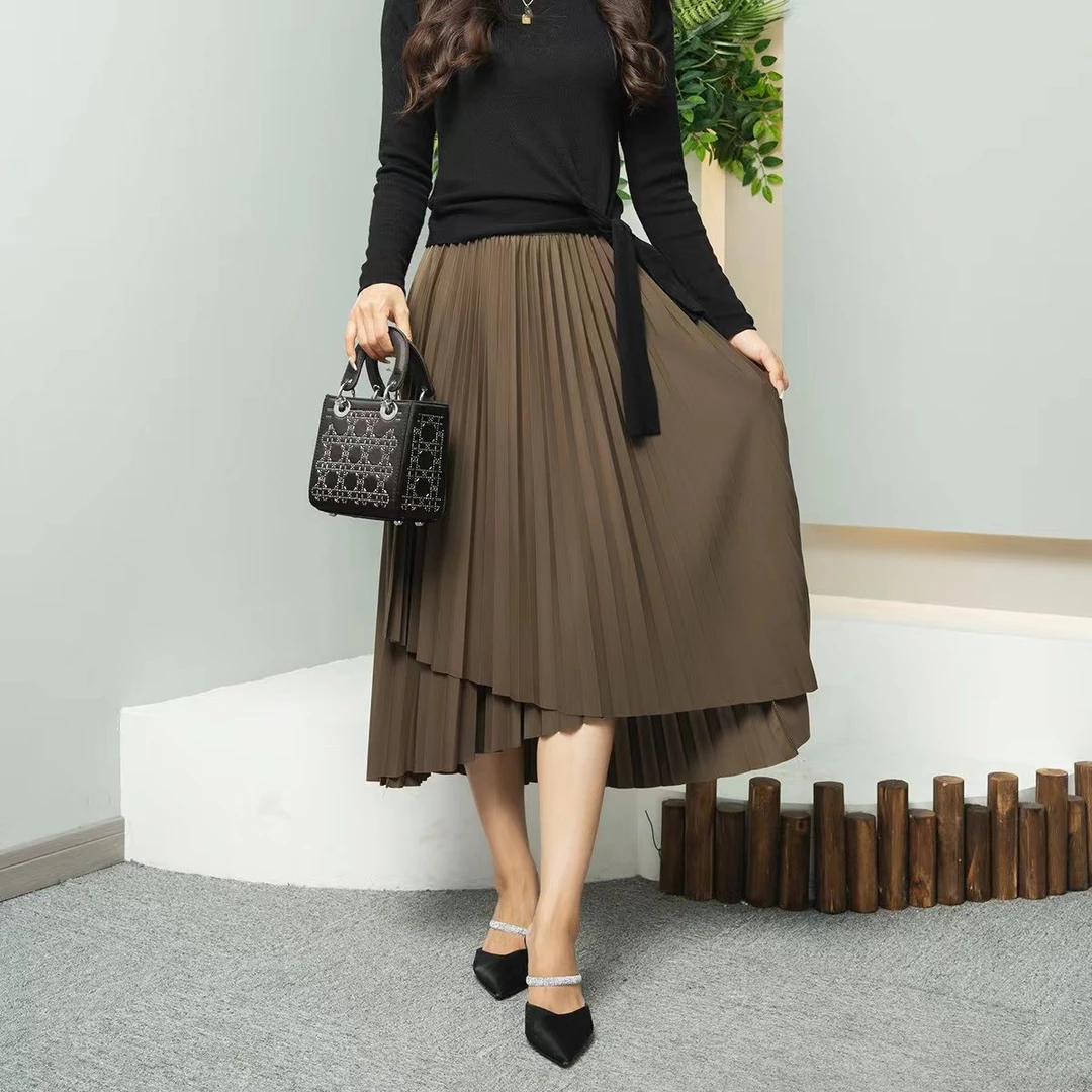 蔡小姐美拉德宝藏衣橱2025秋季新款高腰鱼尾裙女显瘦松紧腰长裙