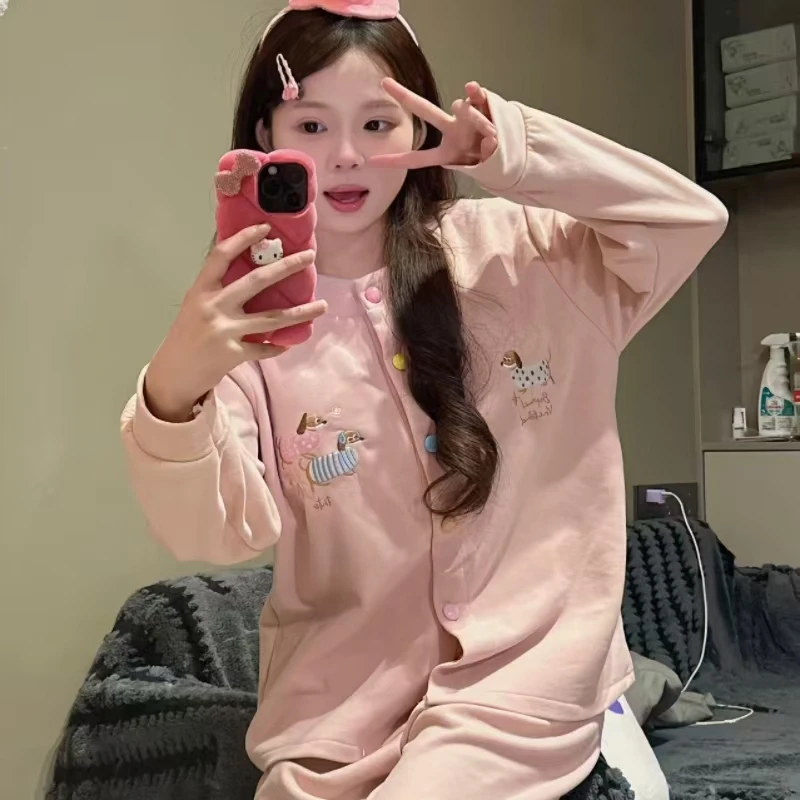 编号【A01-A50】德绒秋冬加厚保暖开衫带胸垫睡衣女甜妹家居服套装