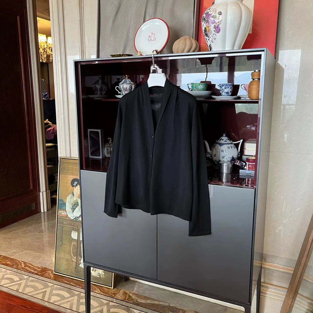 MYL 2024春季新品羊绒针织衫V领长袖单排扣纯色上衣
