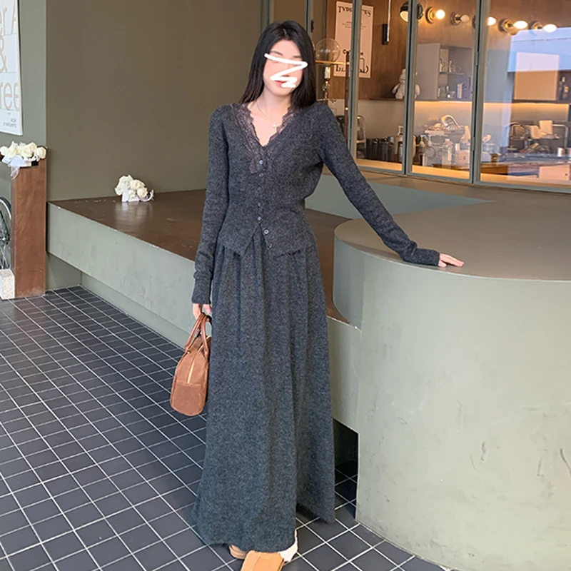 法式连衣裙子女装秋冬季新款休闲穿搭小个子香风一整套装长裙7133