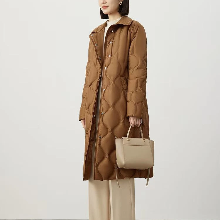 2025冬季时尚百搭收腰显瘦气质款保暖中长款鹅绒羽绒服女士外套