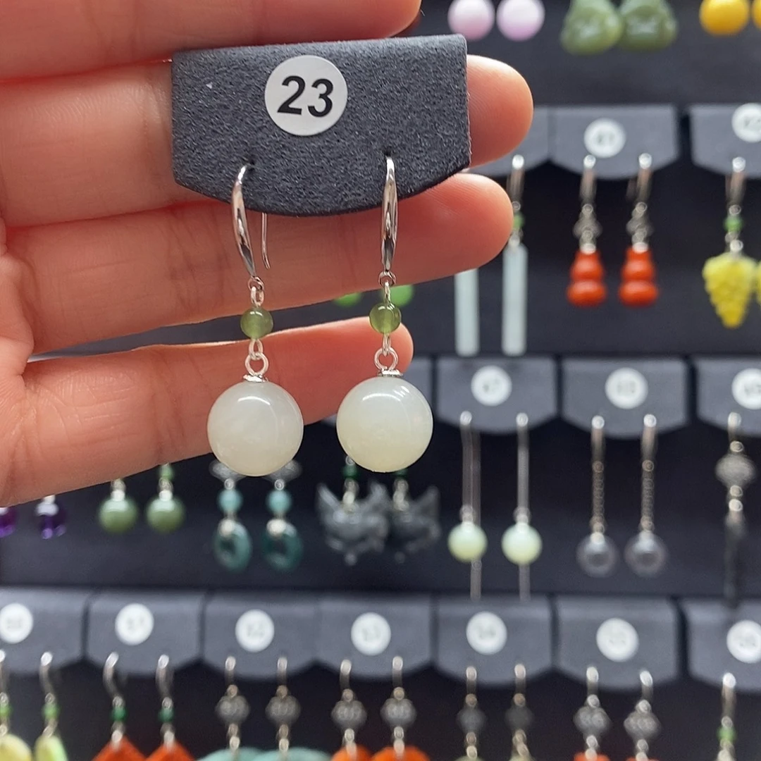 和田玉银S925镶嵌耳饰