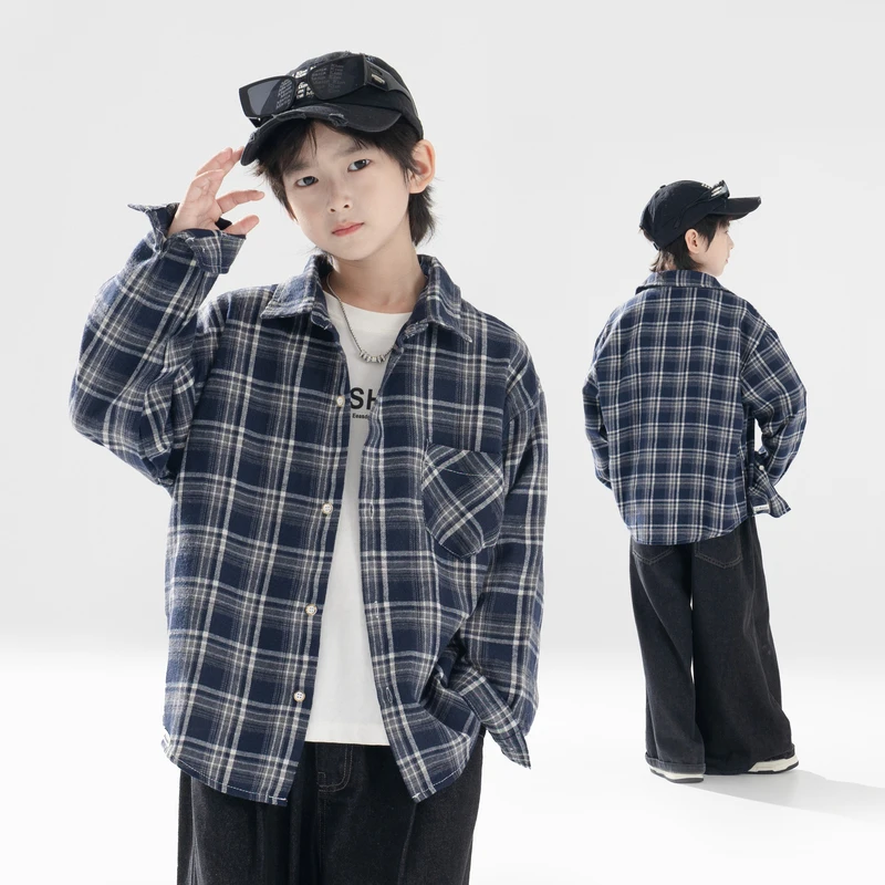 开学季丨春秋款男童长袖格子衬衫个性衬衣外套中大童亲肤上衣百搭