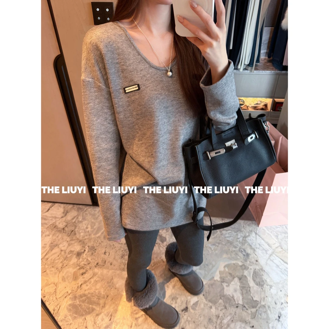 【LIUYI】糯米衫~秋冬宽松亲肤磨毛绒感长袖上衣511058
