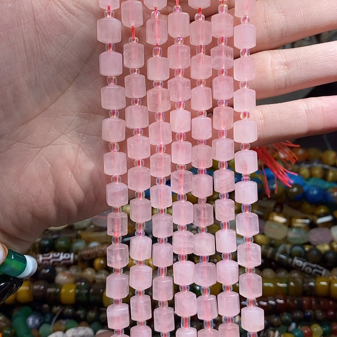 石英质玉未镶嵌，天然粉水晶切面六边形9×10mm，