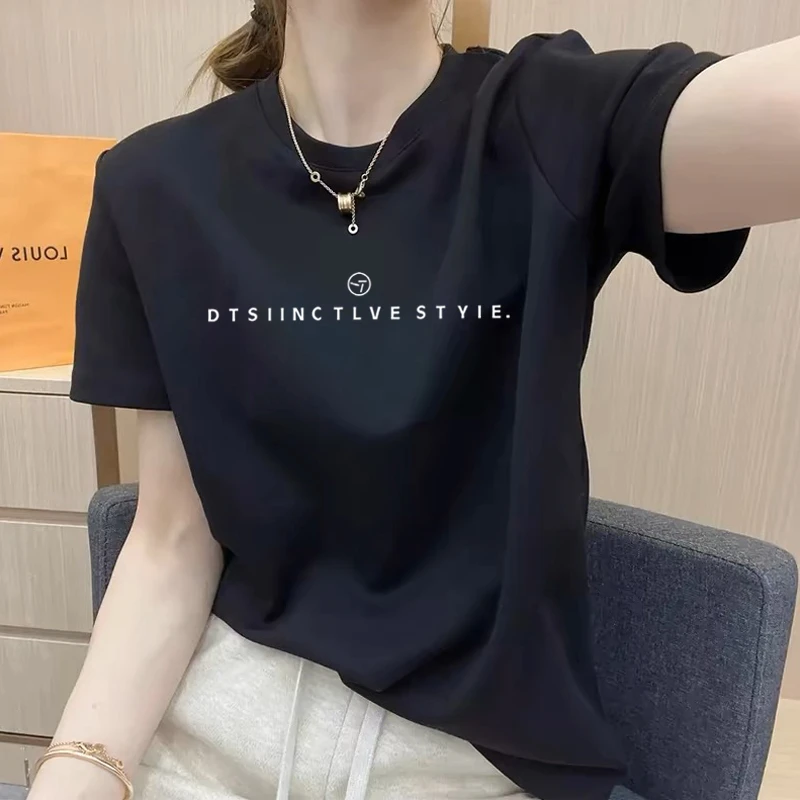 设计感小众正肩短袖t恤女2025新款流行时尚百搭洋气纯棉上衣夏季