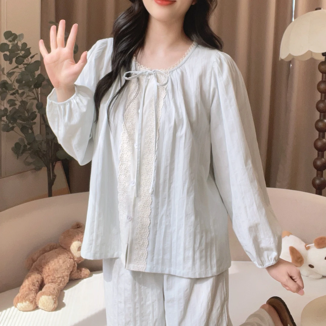 【5976清梦蓝】春秋季甜美长袖纯棉可外穿公主家居服睡衣宽松睡衣