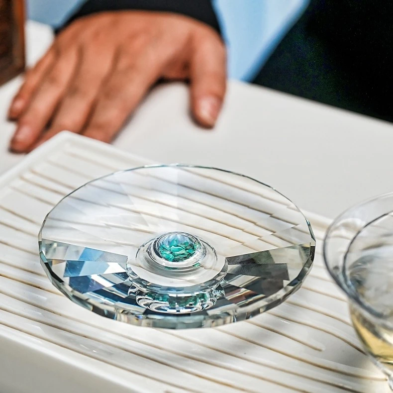 绿松石金箔方块水晶壶承玻璃茶道配件手工简约现代茶具家用器皿